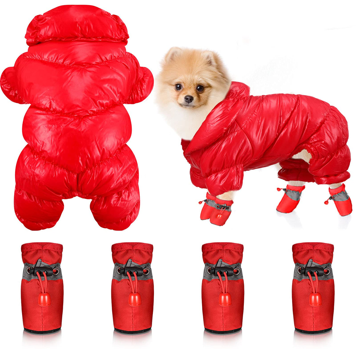 Frienda winter puppy coat closeup shows windproof fabric for cozy warmth during cold strolls.