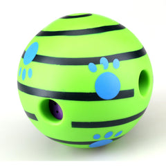 Friendly Pet Wobble Giggle Ball closeup-durable-materials highlights sturdy construction for chewing.