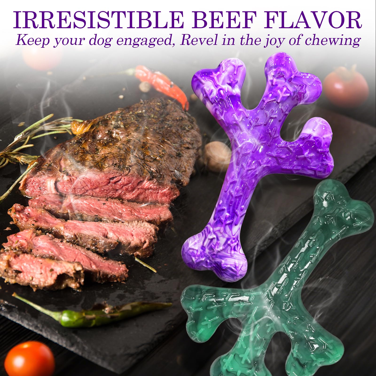 Frienhund bone-shaped toy with beef flavor encourages natural chewing instincts.