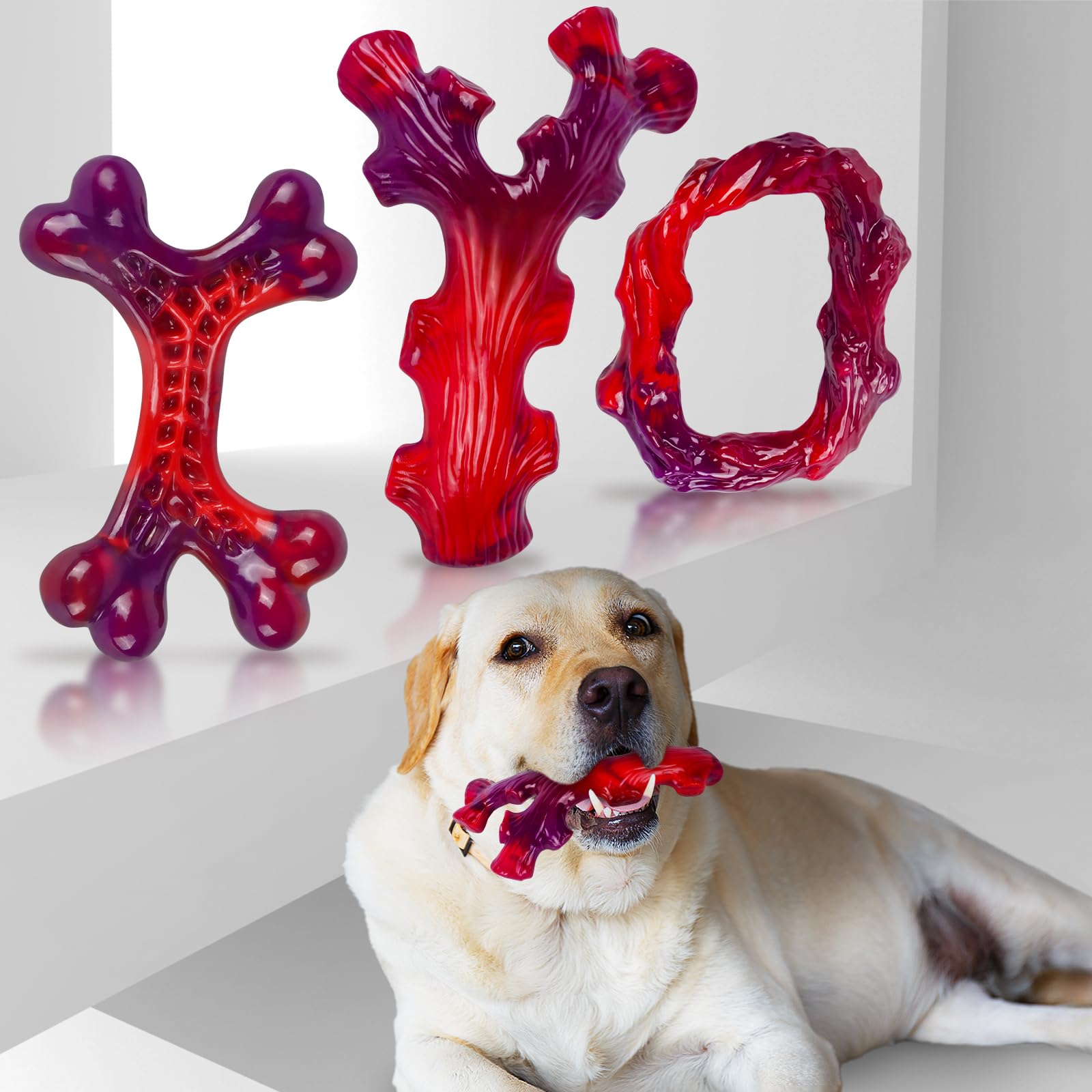 Frienhund beef-flavored toy in action during interactive chew session.