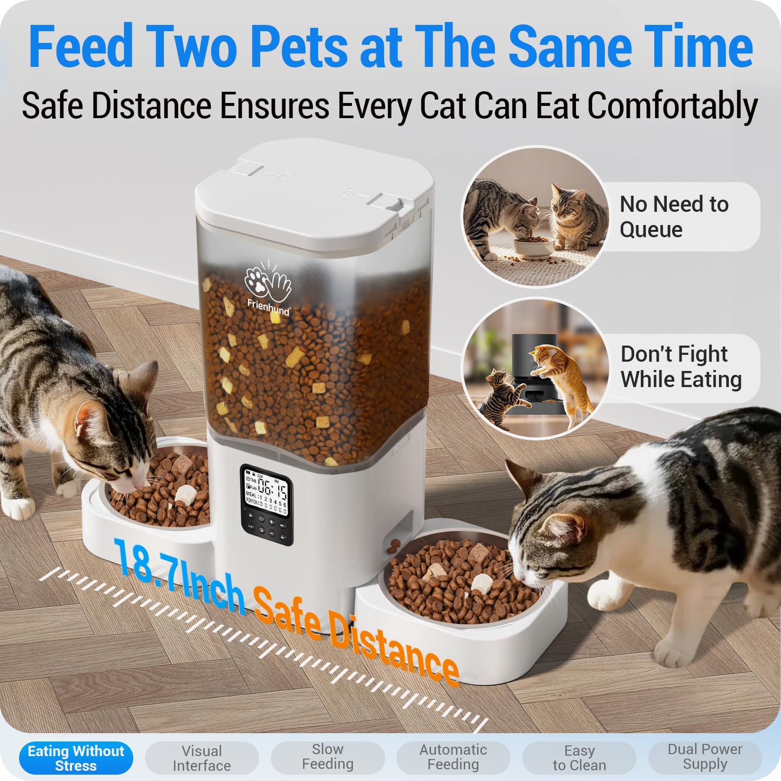 Frienhund Timed Automatic Cat Feeder two bowls separated to reduce crowding during meals