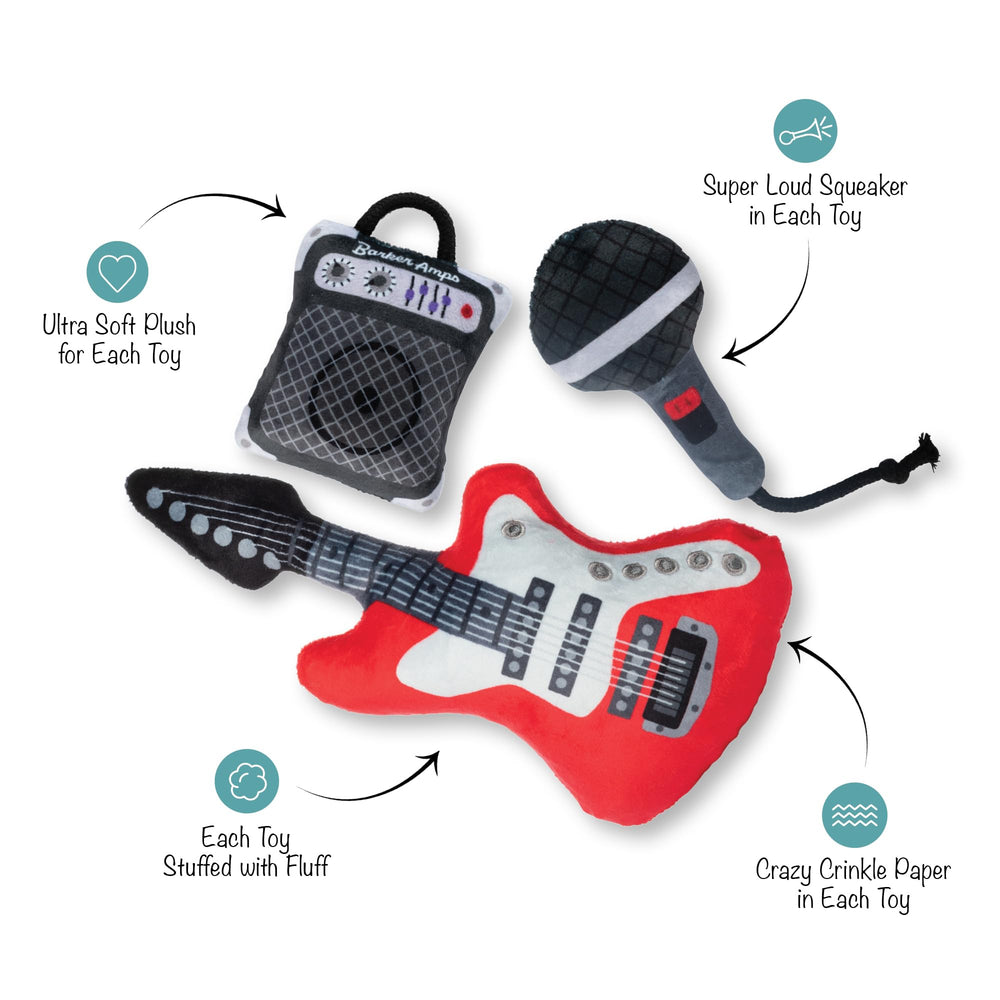 Fringe Studio Ready to Rock mic plush dog toy with crinkle sounds for lively games