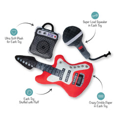 Fringe Studio Ready to Rock mic plush dog toy with crinkle sounds for lively games