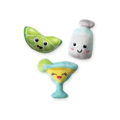 Fringe Studio Margarita Time plush dog toy set, front view, squeaky fetch fun for small dogs.