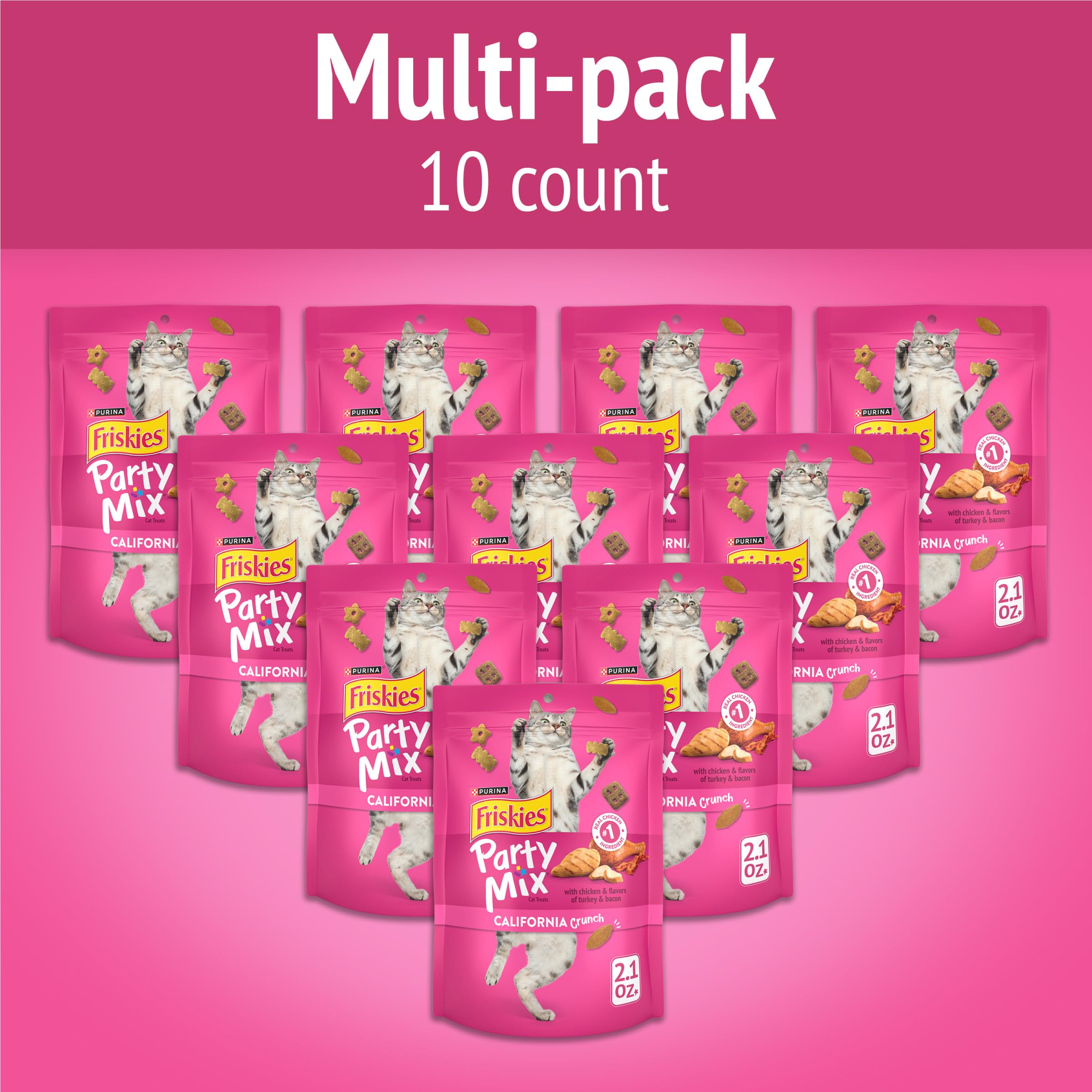 Friskies California Crunch treats close-up showing crunchy texture helps teeth.