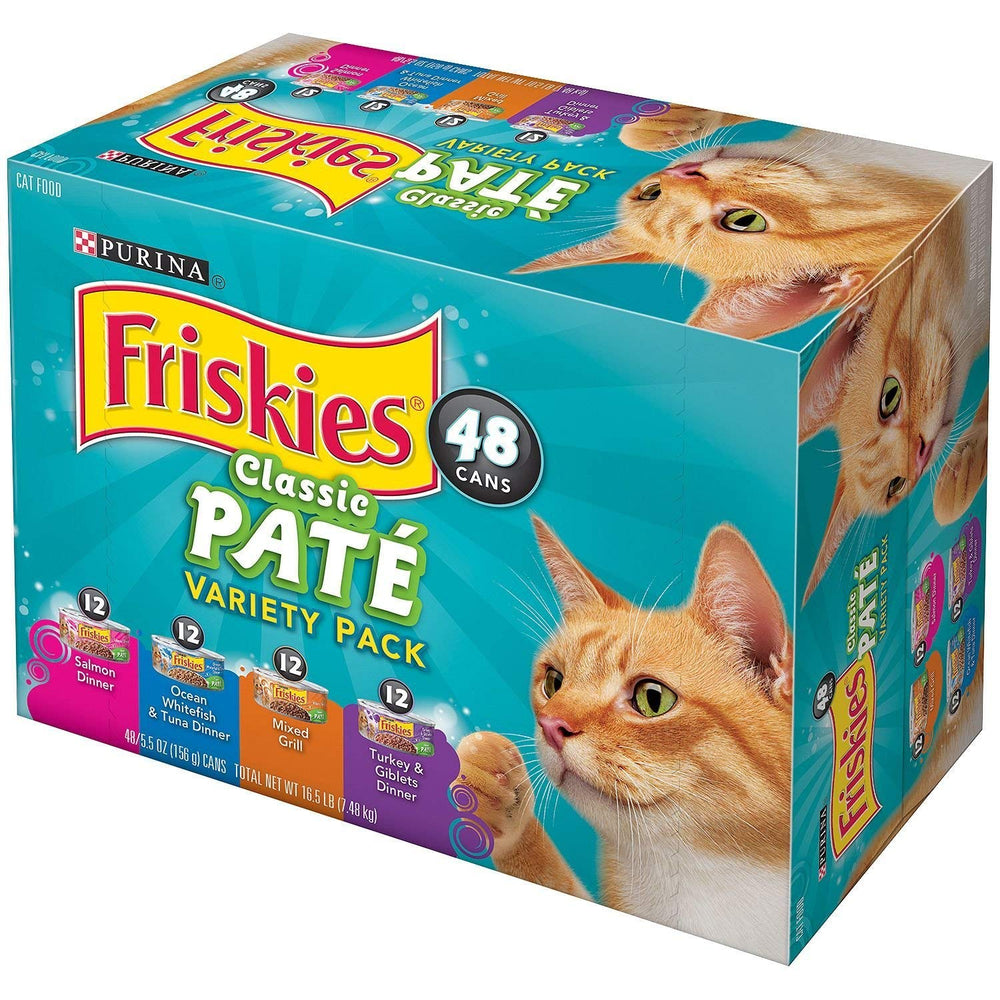 Friskies Classic Pate Variety Pack 48-count product shot, flavorful options for cats.
