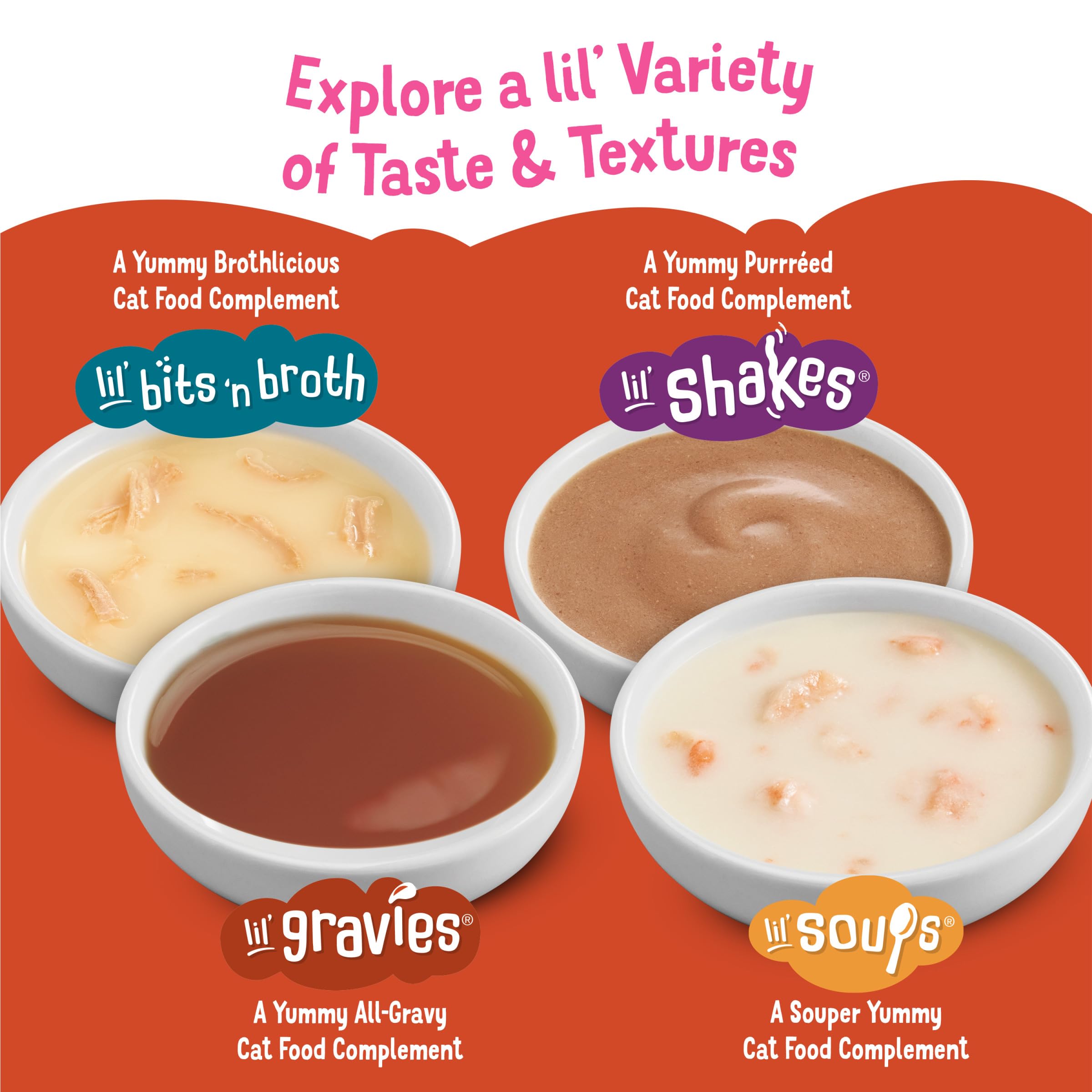 Friskies Lil' Gravies easy-open pouch for mess-free servings.