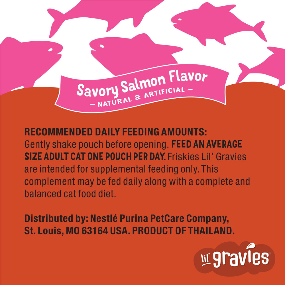 Friskies Lil' Gravies easy-pour portion simplifies topping.