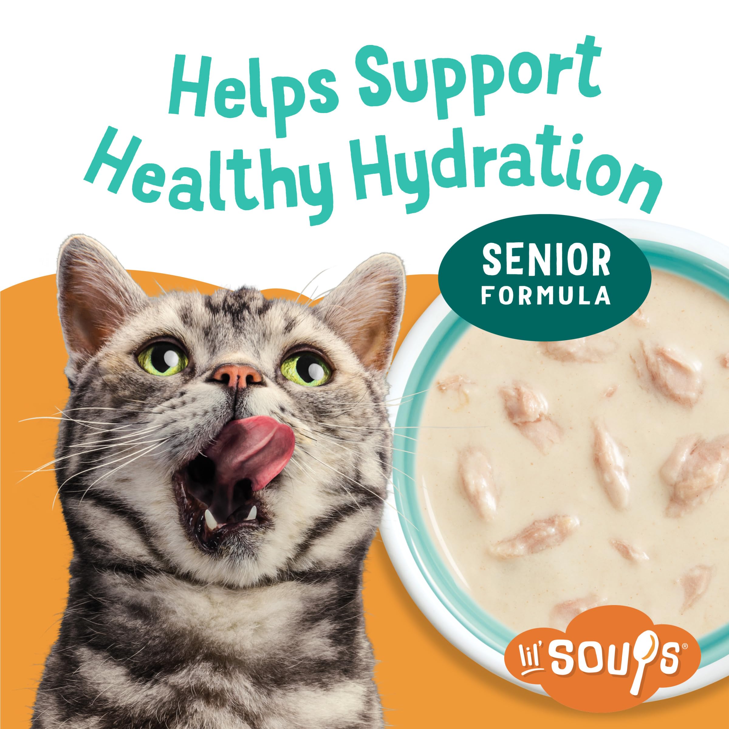 Friskies Lil' Soups 8-pack cups, ready-to-serve snack for between meals.