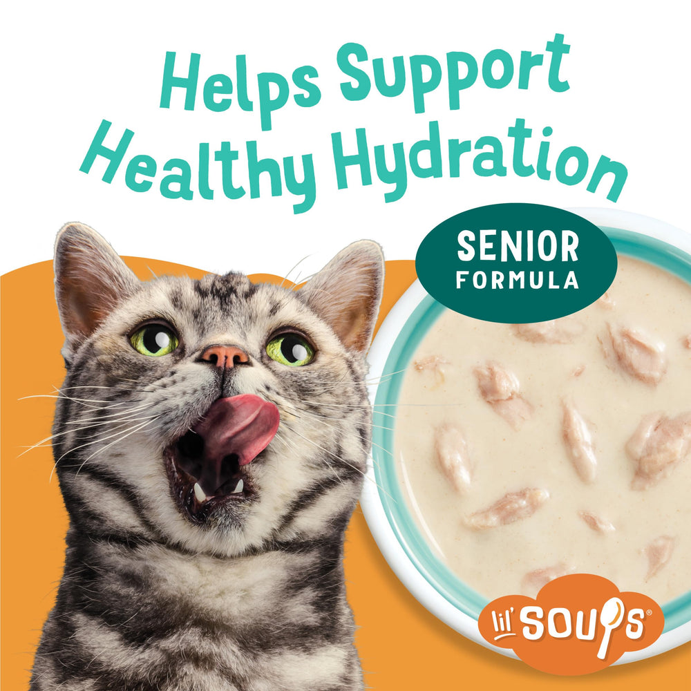 Friskies Lil' Soups 8-pack cups, ready-to-serve snack for between meals.