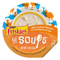 Friskies Lil' Soups flaked chicken cup for mess-free, tasty snacking