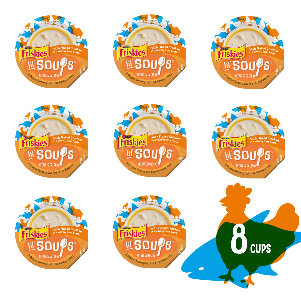 Friskies Lil' Soups real chicken pieces boost flavor in every bite