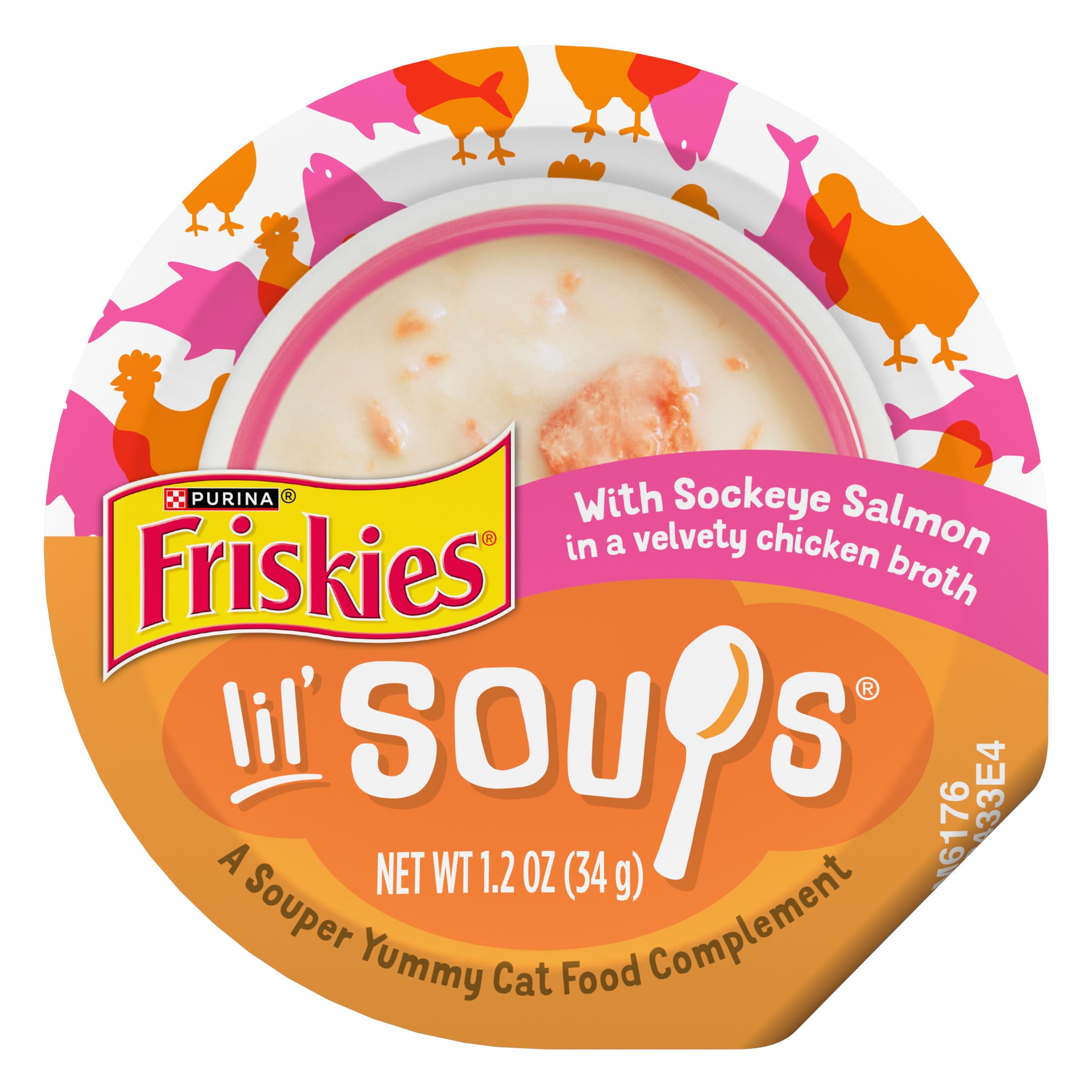 Friskies Lil' Soups sockeye salmon in broth cup visuals show a savory flavor boost