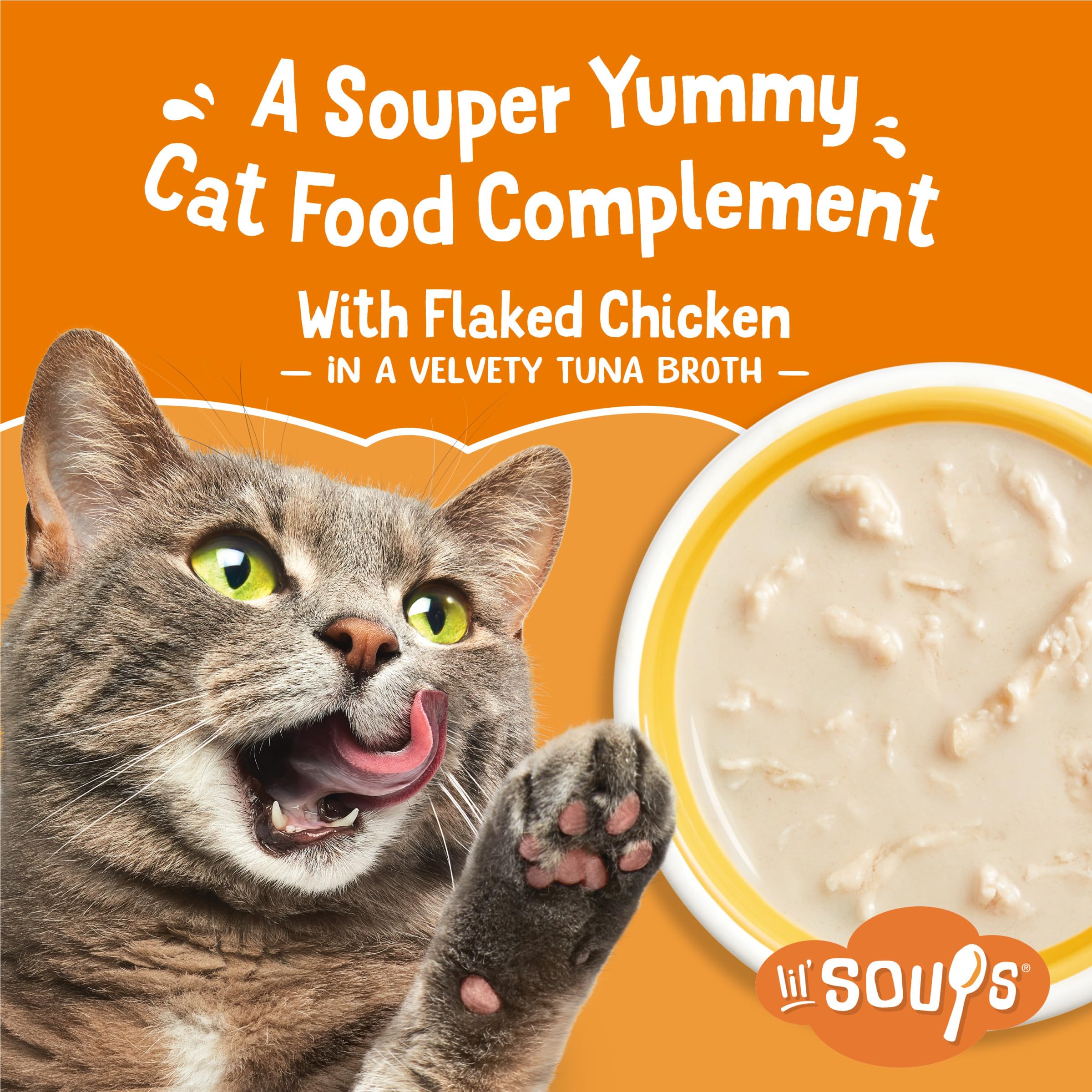 Friskies Lil' Soups tuna broth silky texture encourages licking and hydration