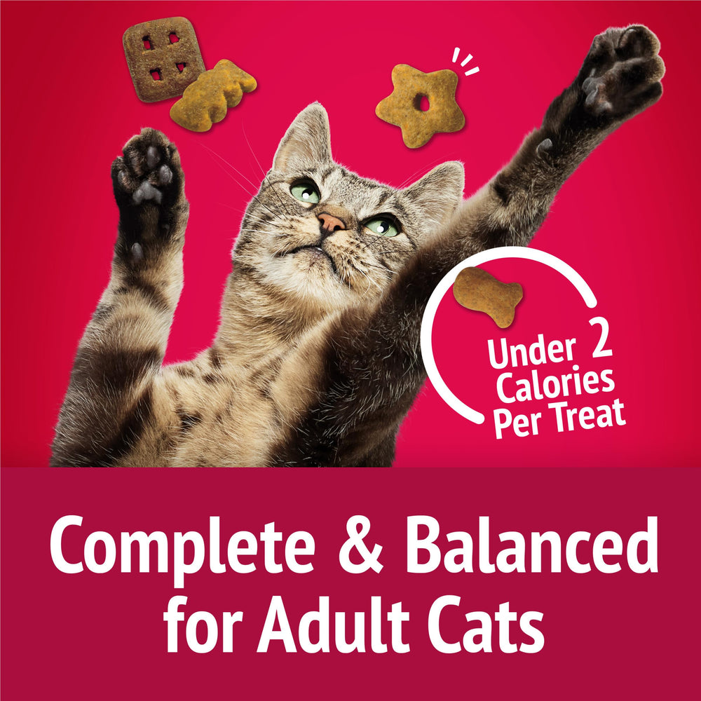 Friskies Mixed Grill Crunch close-up shows colorful shapes for playful snacking.
