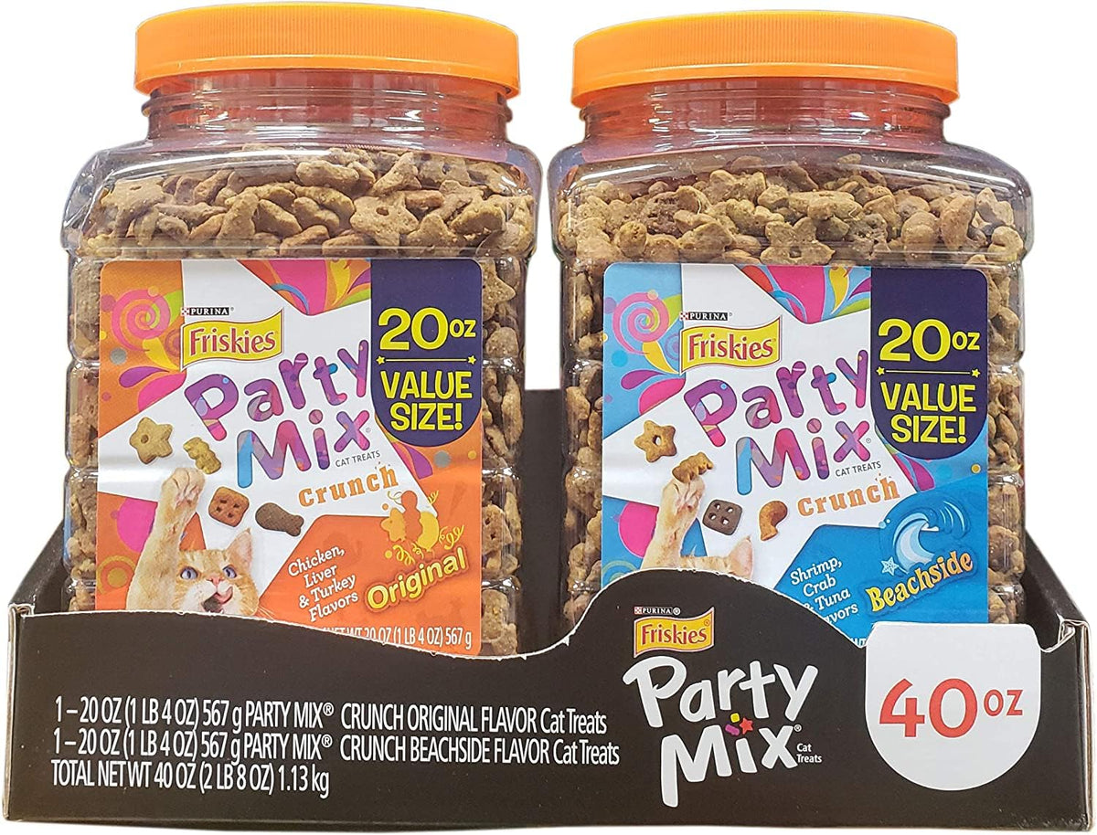 Friskies Party Mix Beachside Crunch cat treats with seafood flavors and a teeth-cleaning crunch