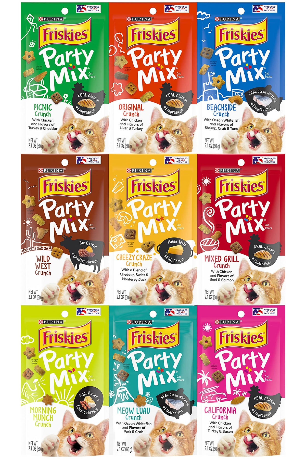 Friskies Party Mix Crunch 9-flavor pack – varied flavors to please picky cats.