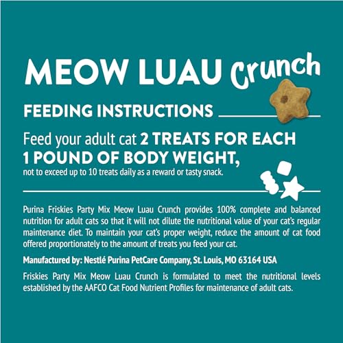 Friskies Party Mix Meow Luau Crunch is stored in a resealable pouch to stay fresh.