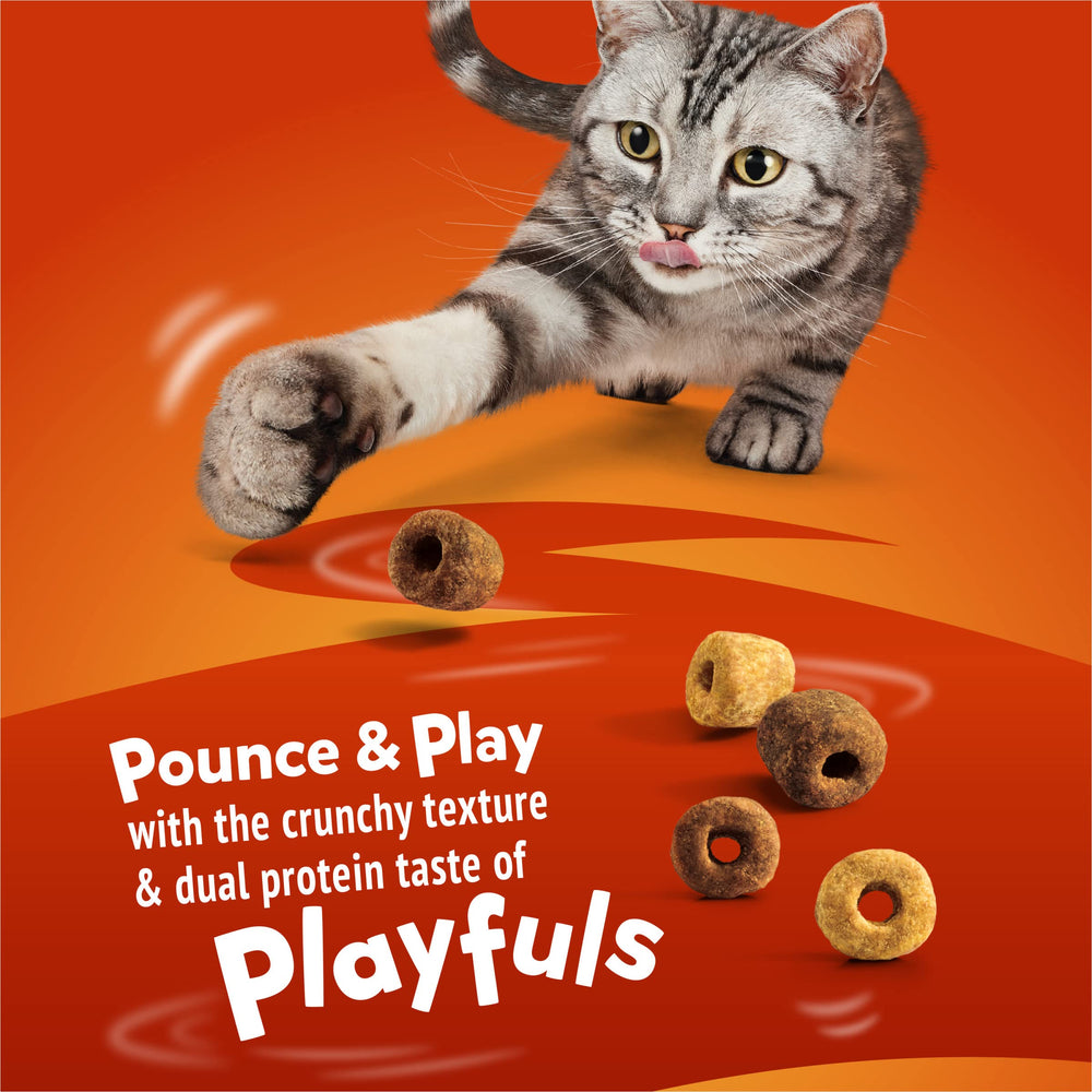 Friskies Playfuls crunchy texture closeup highlights satisfying snap during treats