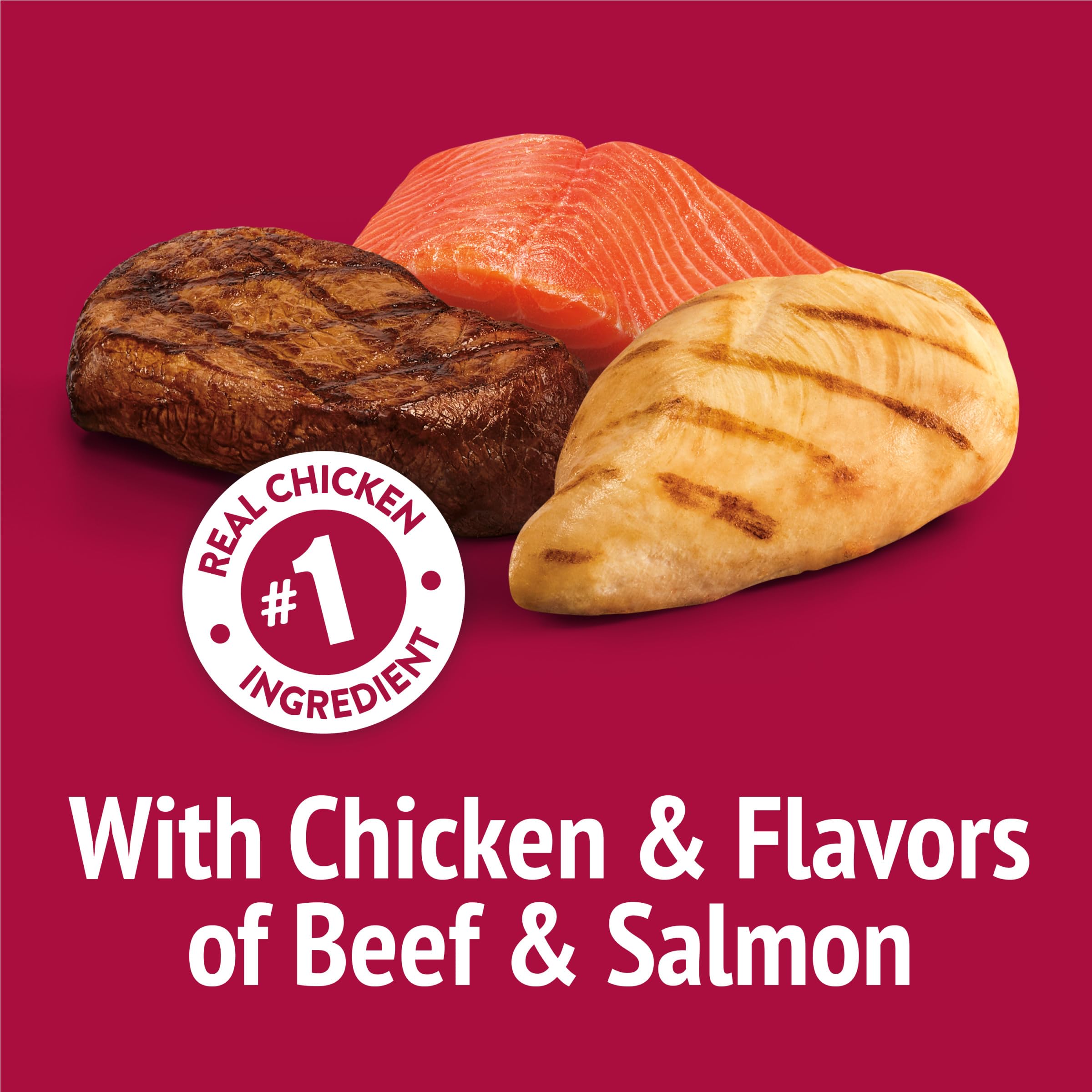 Friskies Real chicken first ingredient label signals wholesome protein in bites.