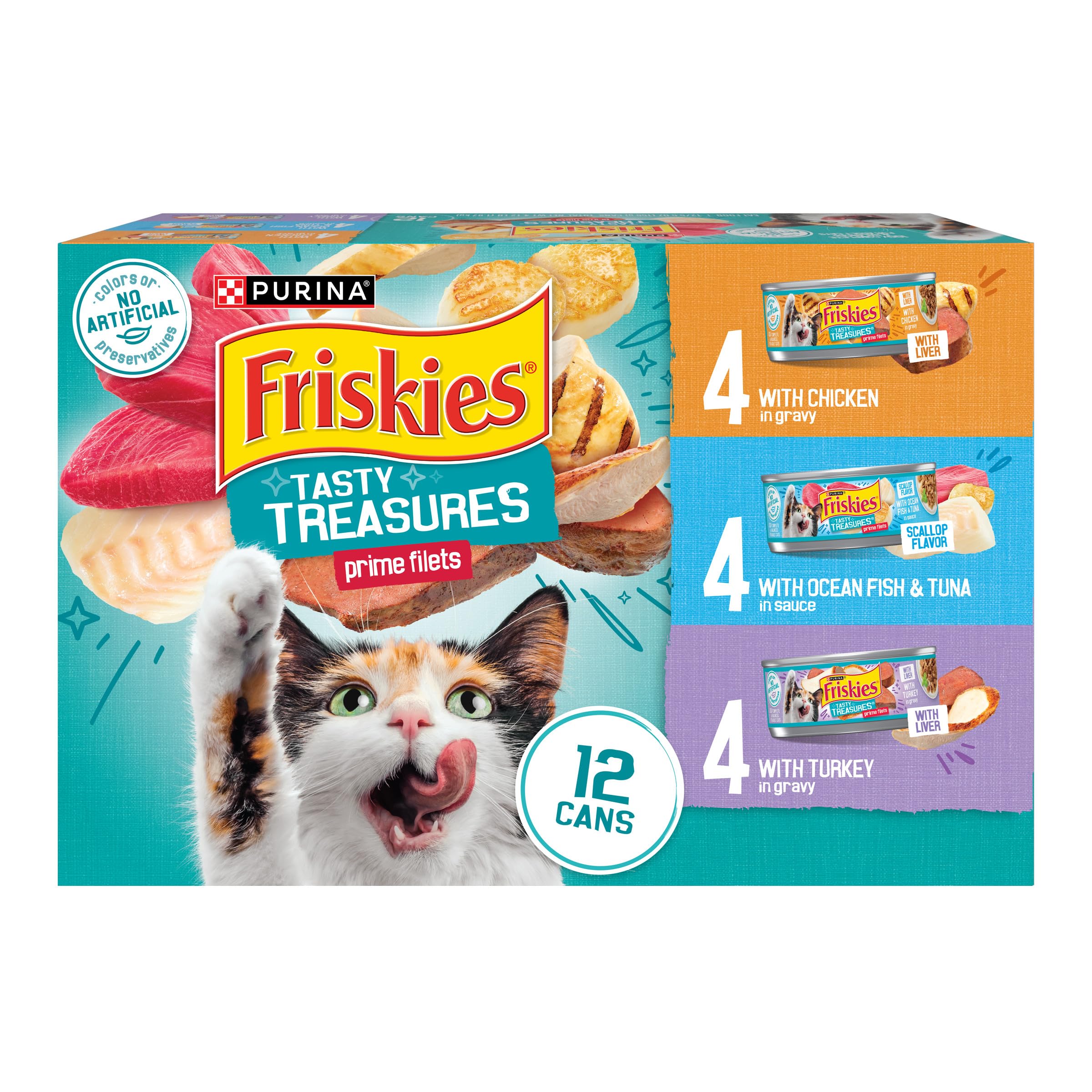 Friskies Tasty Treasures Prime Filets ocean fish and tuna with gravy boosts meal appeal