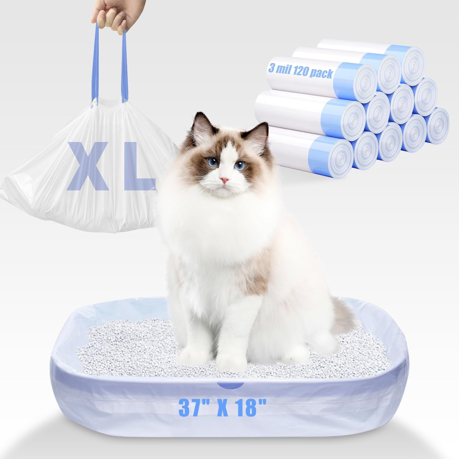 Frnoip jumbo cat litter bags bulk pack on a roll for easy restocking