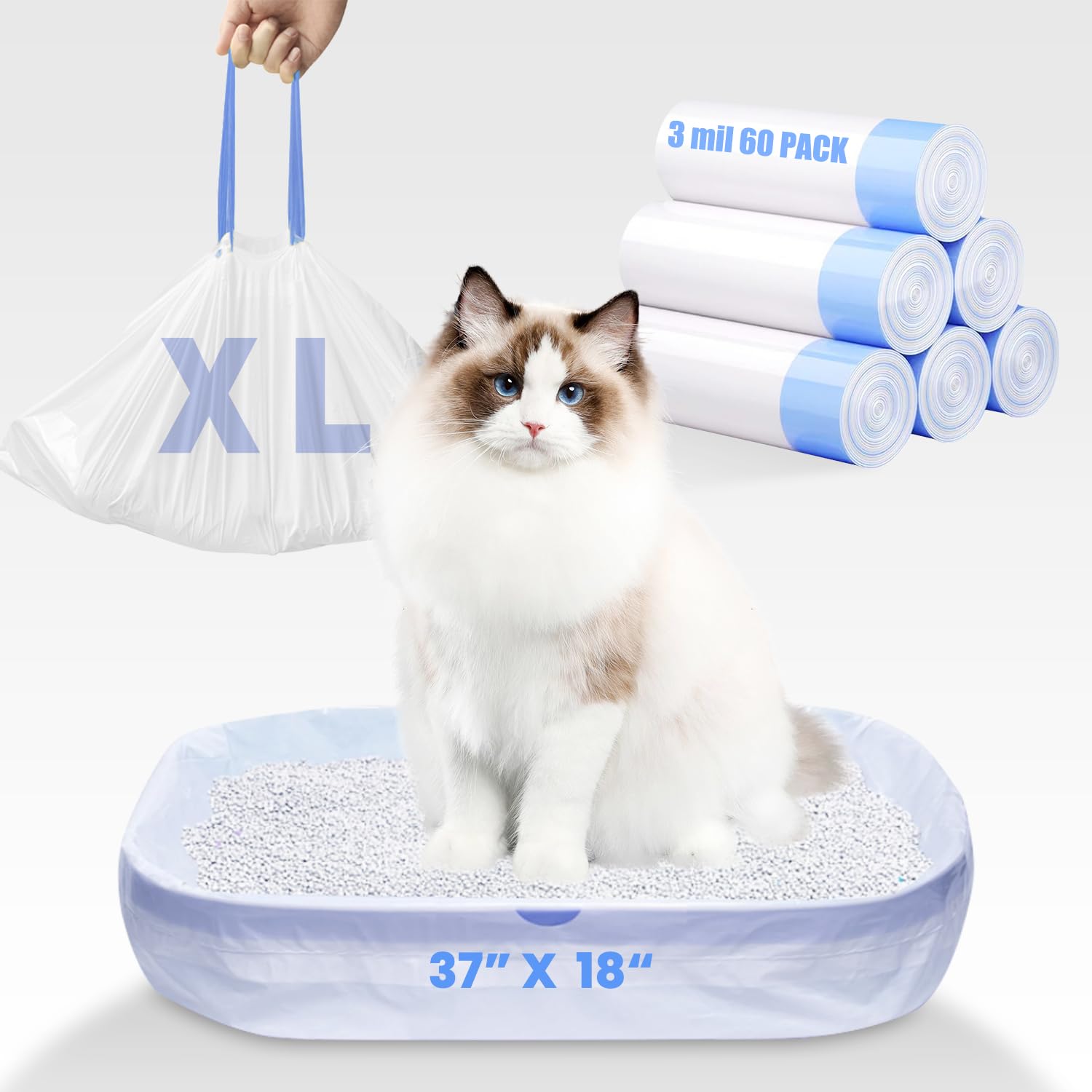 Frnoip jumbo cat litter bags show 3mil thick material for heavy digging protection.
