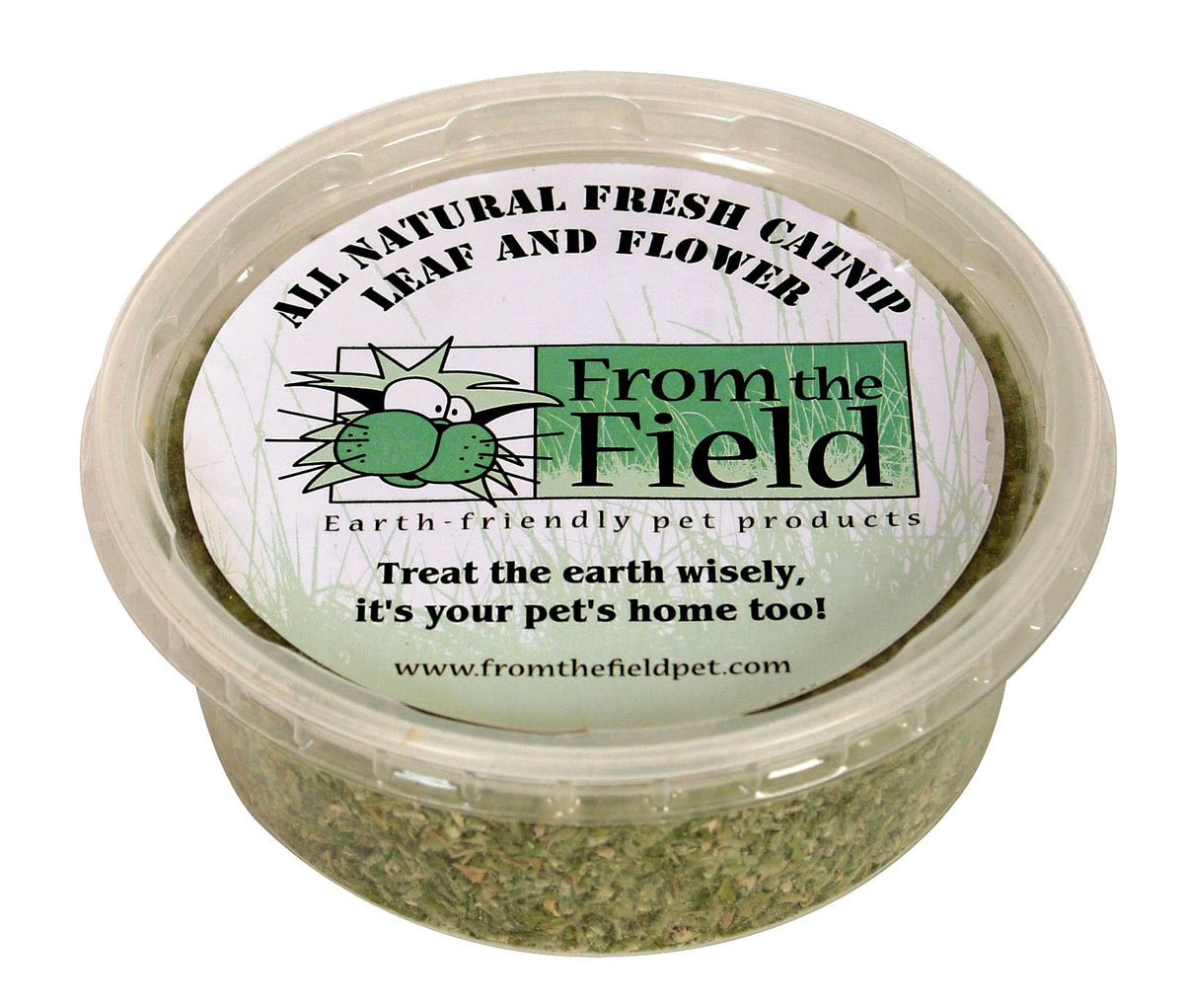 From The Field catnip leaf and flower blend tub closeup showing fresh potency for playtime