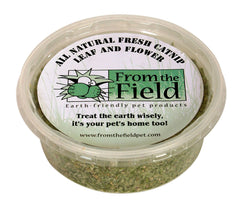 From The Field catnip leaf and flower blend tub closeup showing fresh potency for playtime