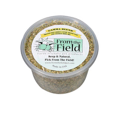 From The Field Gamma Blend catnip, silver vine, valerian bottle promotes playful activity.