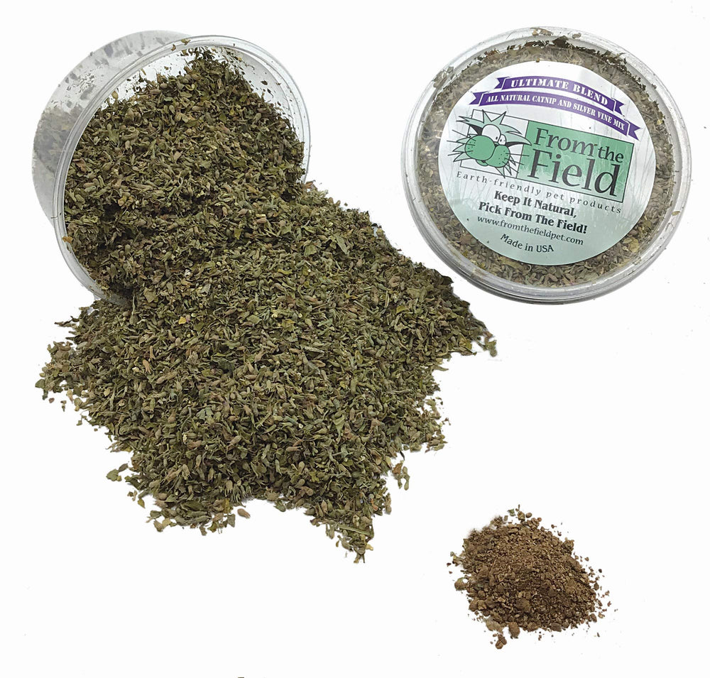 From The Field Ultimate Blend tub open, inviting cats to explore and pounce with stimulating aroma.