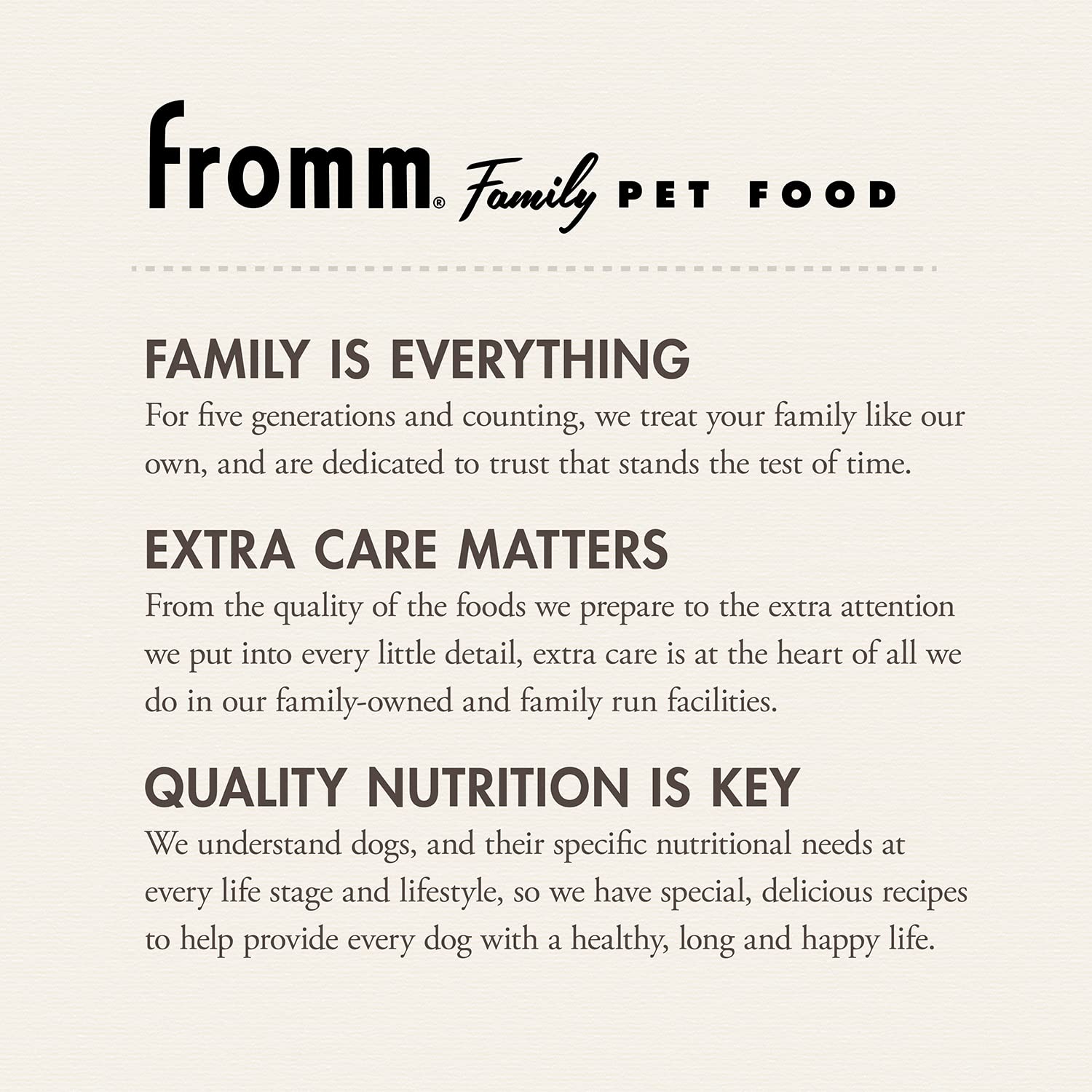 Fromm 5lb packaging emphasizing a convenient size for medium and small breeds.