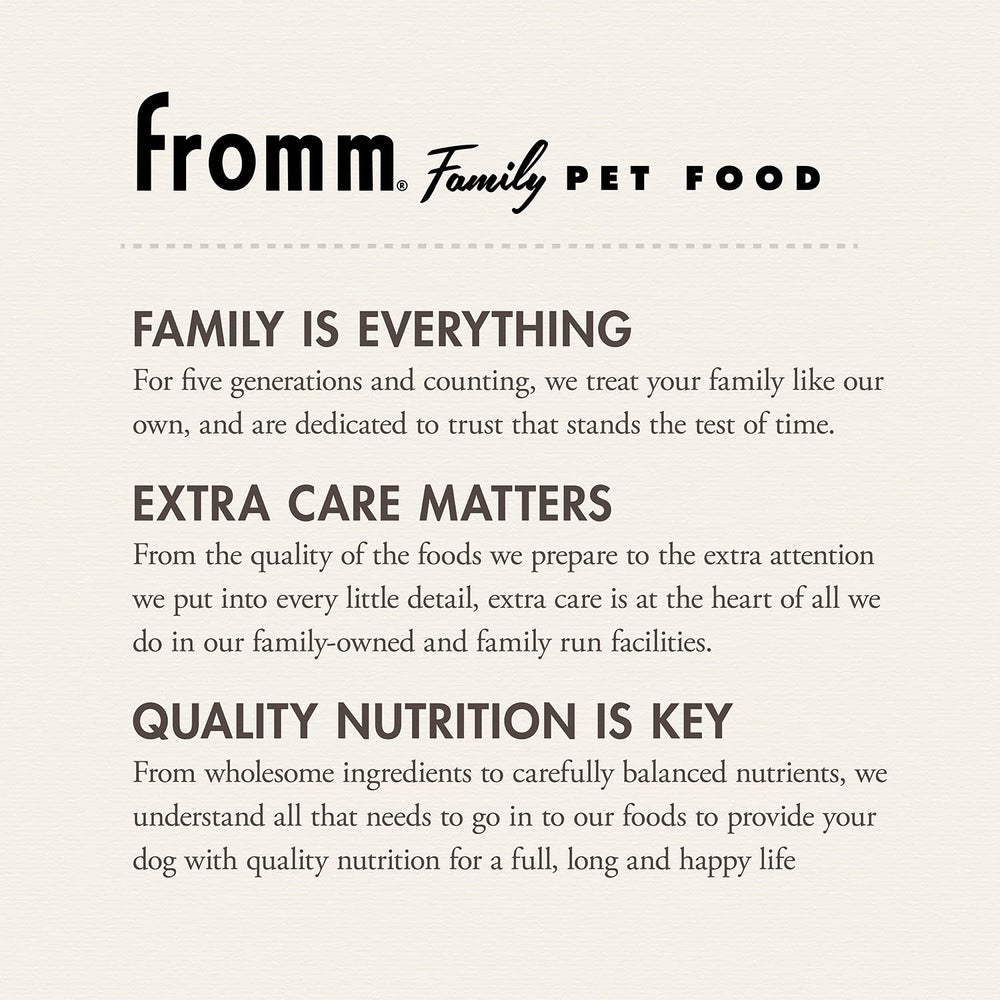 Fromm Classic Adult dogs mealtime portion illustrates easy serving.