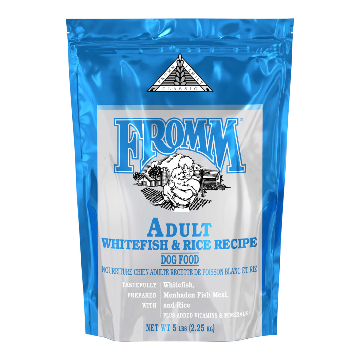 Fromm Classic Whitefish Dry Dog Food bowl showcases balanced nutrition for dogs.