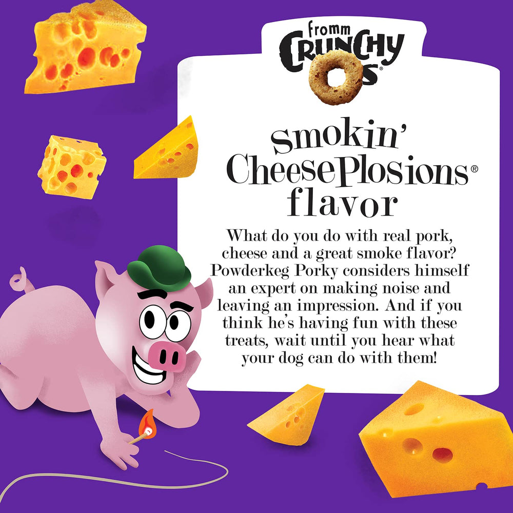 Fromm Crunchy Os Blueberry Blasts chicken flavor bag highlights savory crunch for tasty rewards.