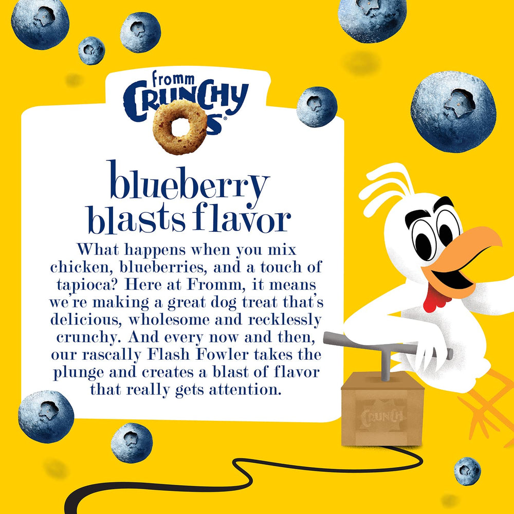 Fromm Crunchy Os Blueberry Blasts chicken chunks emphasize protein-rich crunch.