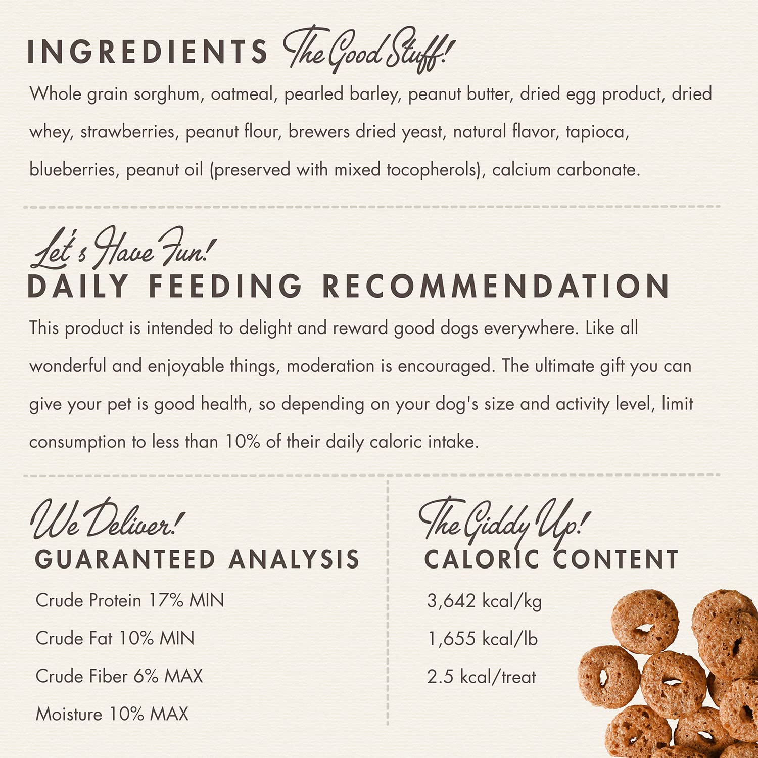 Fromm Crunchy Os ingredients featuring whole grains and peanut butter