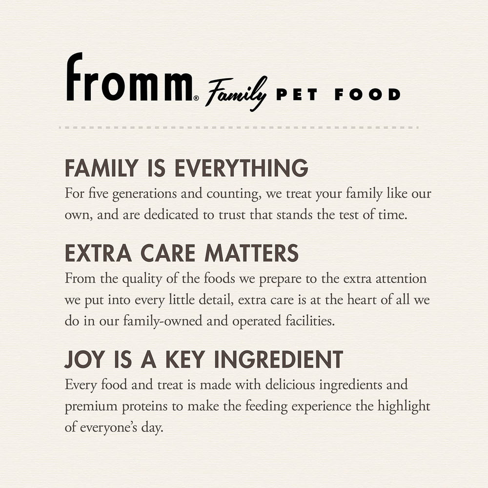Fromm Crunchy Os Pot Roast Punchers resealable bag preserves freshness.