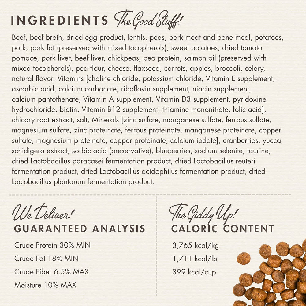 Fromm Four-Star Beef Frittata ingredient blend with lentils and potatoes supports wholesome digestion.