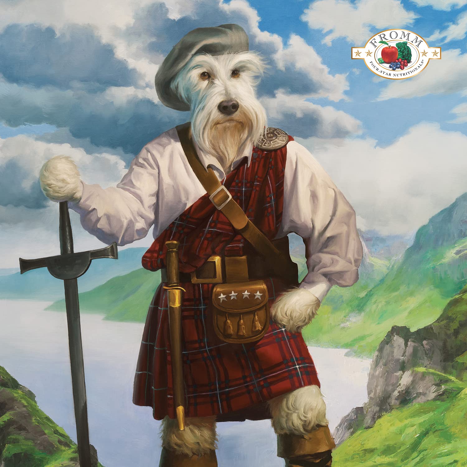 Fromm Highlander Beef kibble serving with oats and barley highlights digestible grains for balanced meals.