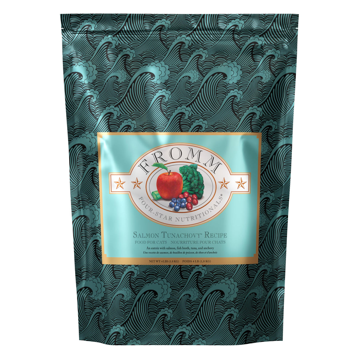 Fromm Four-Star Salmon Tunachovy bowl shows appetizing kibble blend for meals