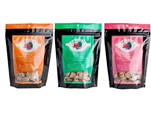 Fromm Grain-Free Dog Treats Variety Bundle image showing chicken, lamb and cranberry bites as a tasty reward