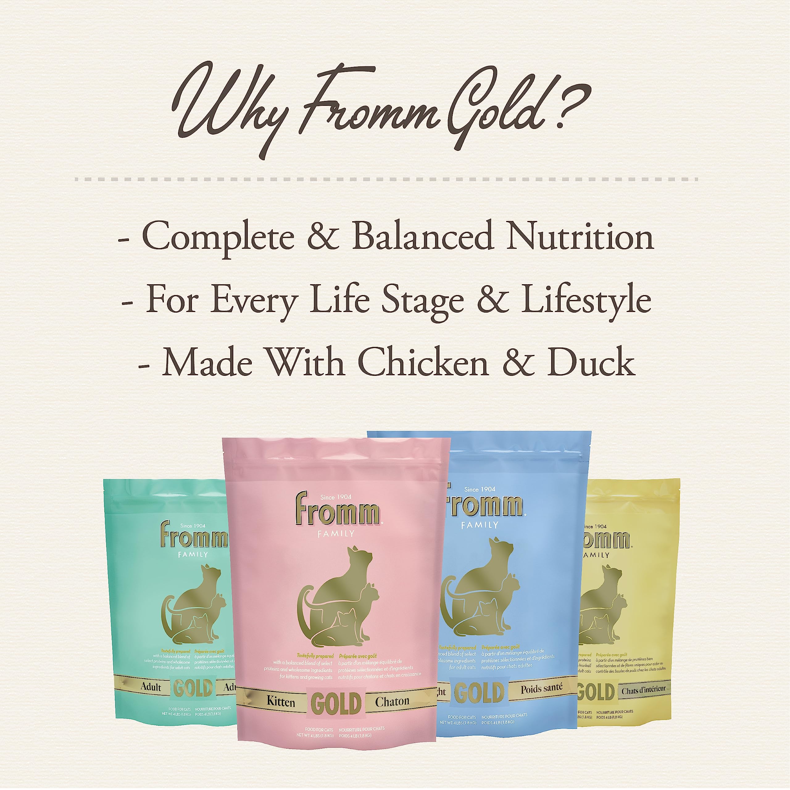 Fromm Healthy Weight Gold label highlights probiotic blend for gut health.