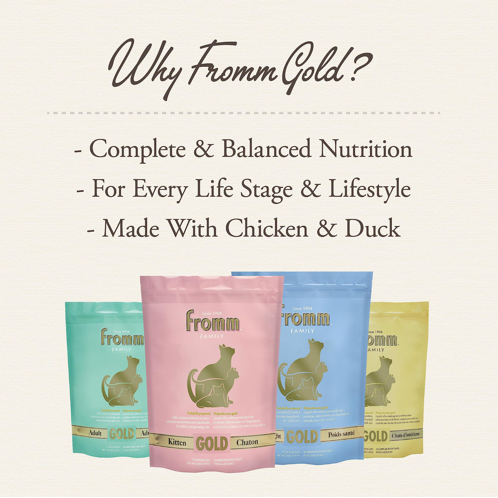 Fromm Healthy Weight Gold label highlights probiotic blend for gut health.