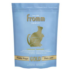 Fromm Healthy Weight Gold dry cat food bag with premium chicken recipe for weight management.