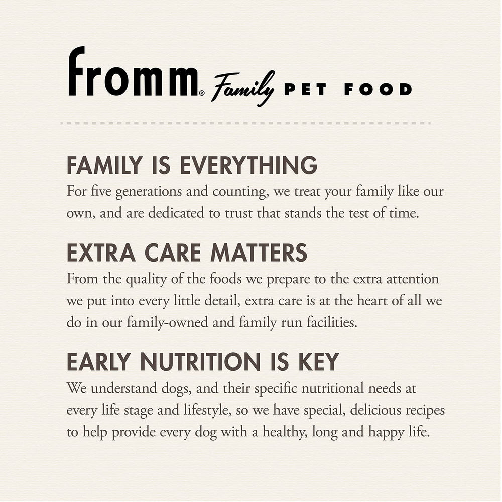Fromm Heartland Gold Puppy beef-pork-lamb blend detail emphasizes high-quality protein