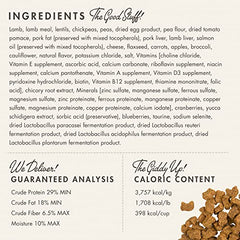 Fromm lamb lentil dog food ingredients closeup shows lentils and vegetables supporting balanced nutrition.