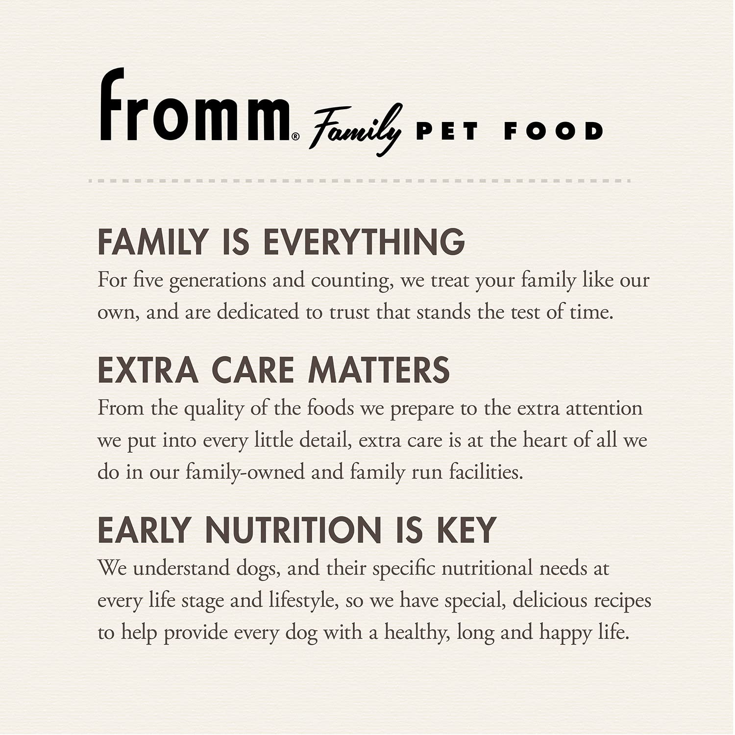 Fromm Large Breed Puppy Gold ingredients-chicken-duck-lamb closeup signals diverse protein options.