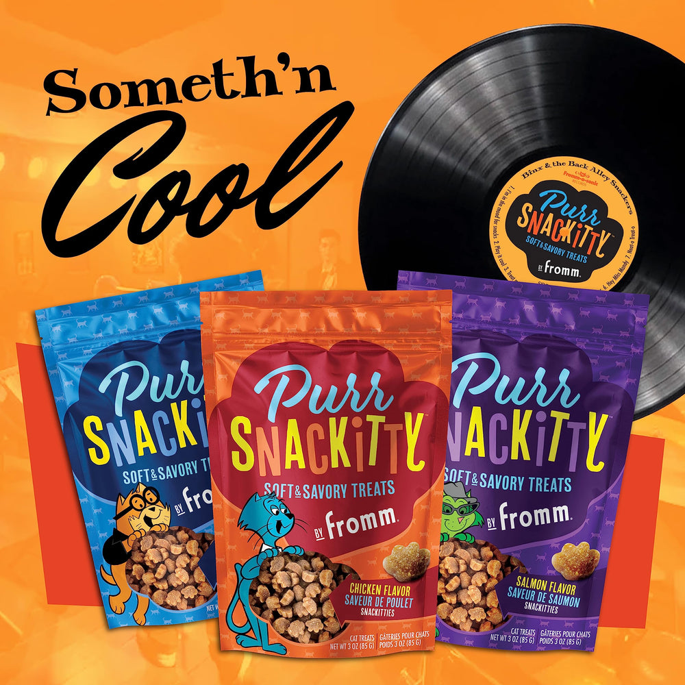 Fromm PurrSnackitty proteína alta de salmón para gatitos y adultos.