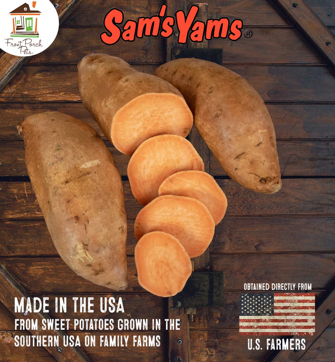 Front Porch Pets Sams Yams Berry Yammy bite-sized training treat closeup, ideal for training sessions.